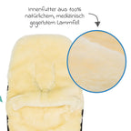 Vognpose i lammeskinn Makalu Style til barnevogn med åpnet front