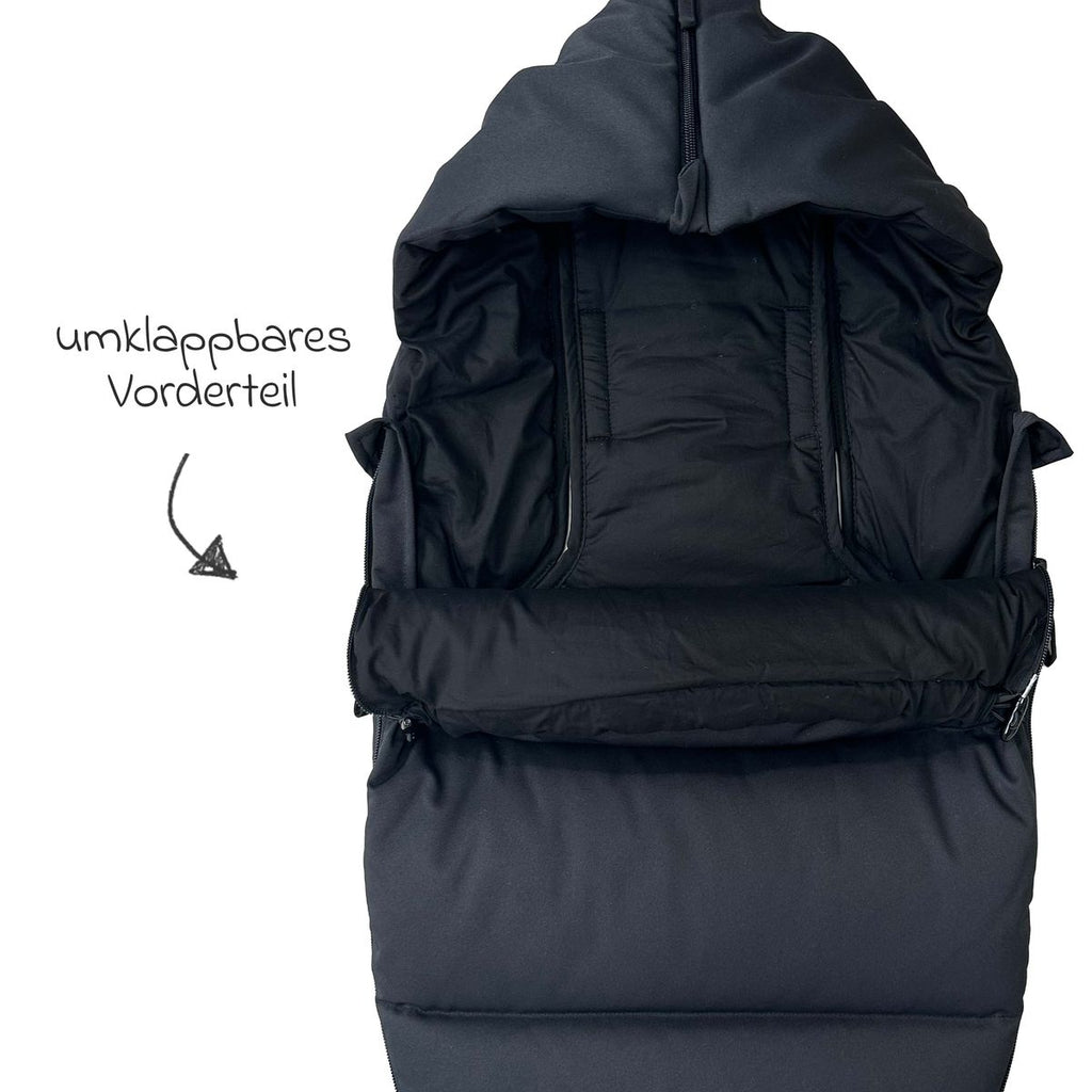 Vognpose Little Dowwny i dun til babystol og bag, sort nærbilde av dunfyll