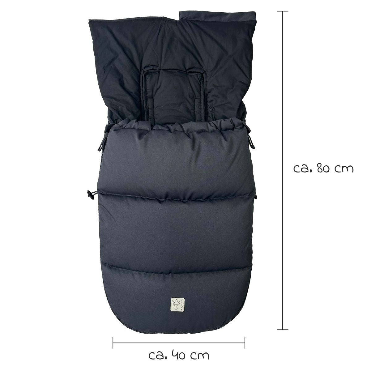 Vognpose Little Dowwny i dun til babystol og bag, sort - Kaiser