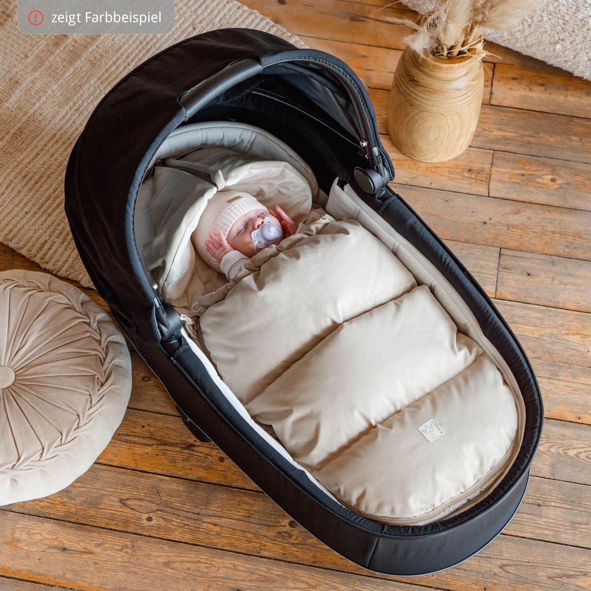 Vognpose Little Dowwny i dun til babystol og bag, sort - Kaiser