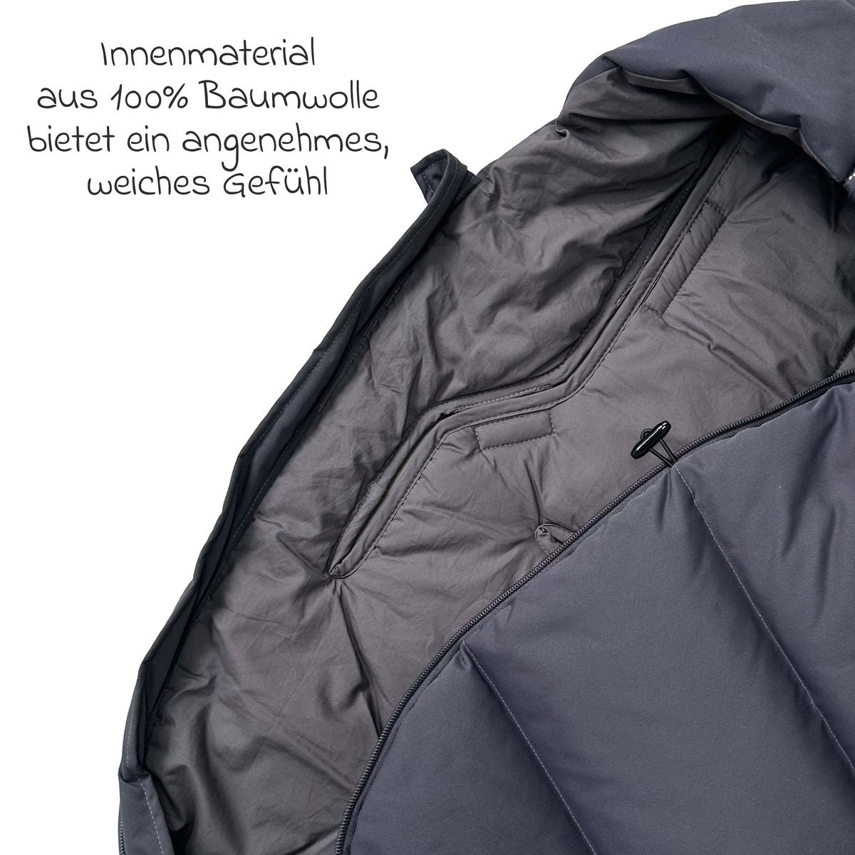 Bakside av Vognpose Little Dowwny i dun til babystol og bag, antrasitt