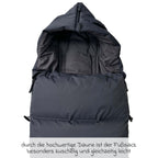 Detalj av dunfyll i Vognpose Little Dowwny i dun til babystol og bag, antrasitt