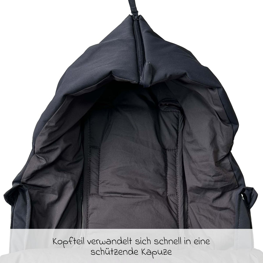 Glidelåsdetalj på Vognpose Little Dowwny i dun til babystol og bag, antrasitt