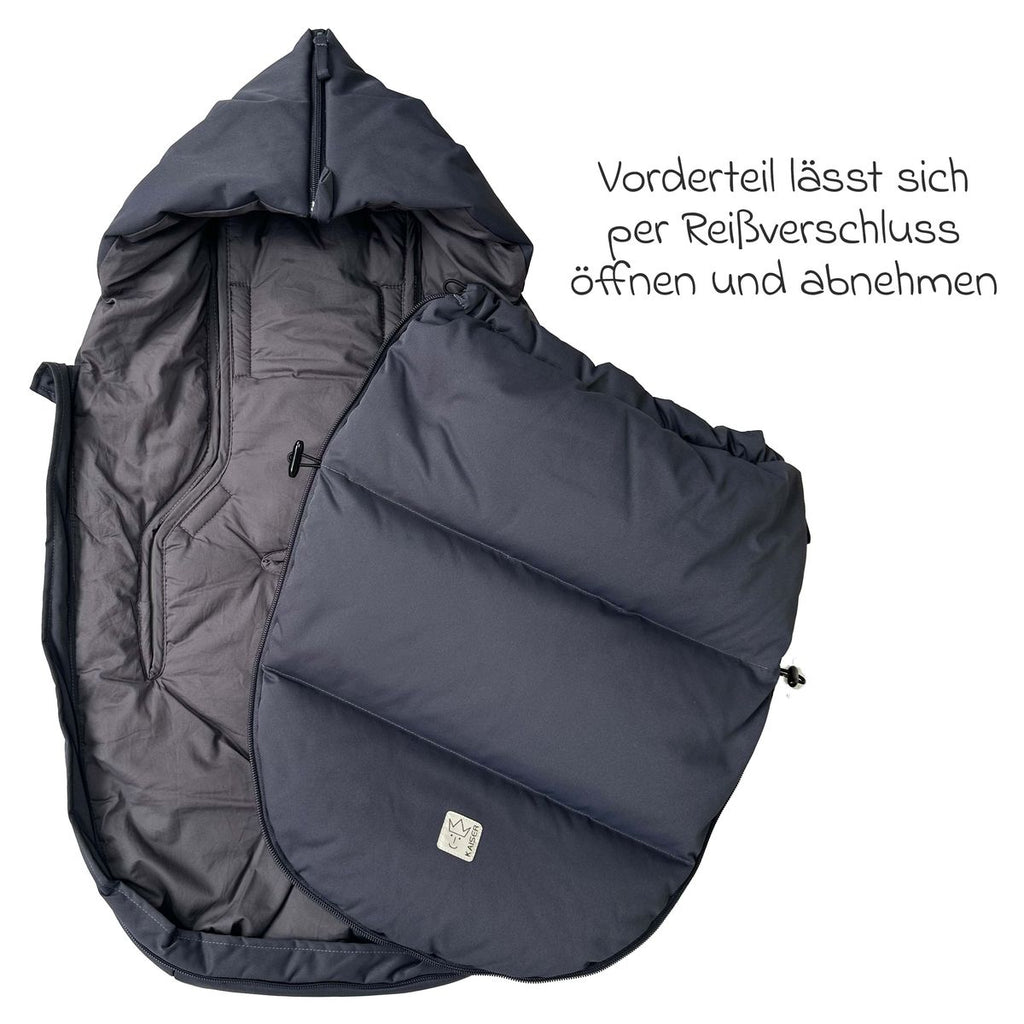 Visning av sikkerhetsåpninger på Vognpose Little Dowwny i dun til babystol og bag, antrasitt