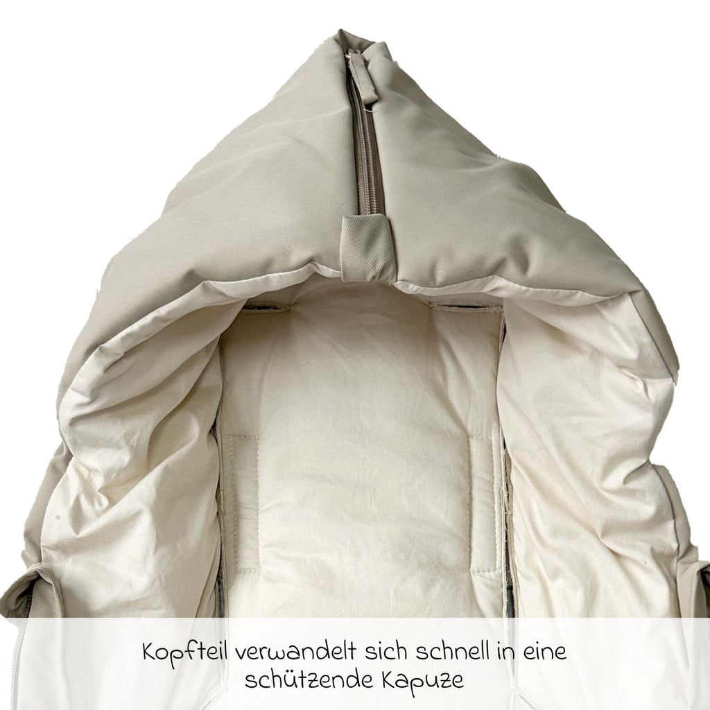 Vognpose Little Dowwny i dun til babystol og bag, sand med seleåpninger