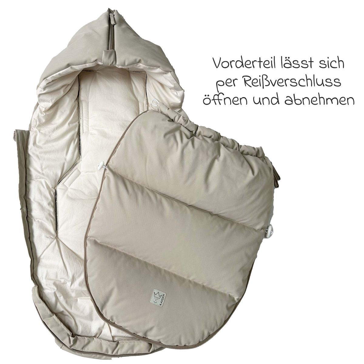 Vognpose Little Dowwny i dun til babystol og bag, sand sammenfoldet