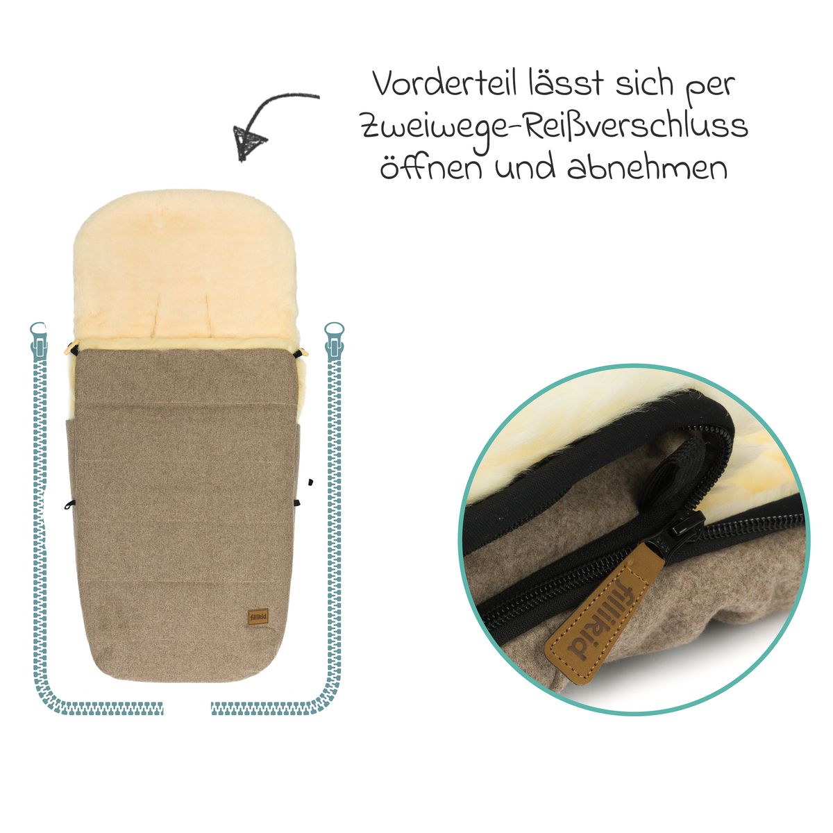 Vognpose Makalu Wool i lammeull med avtakbart frontstykke