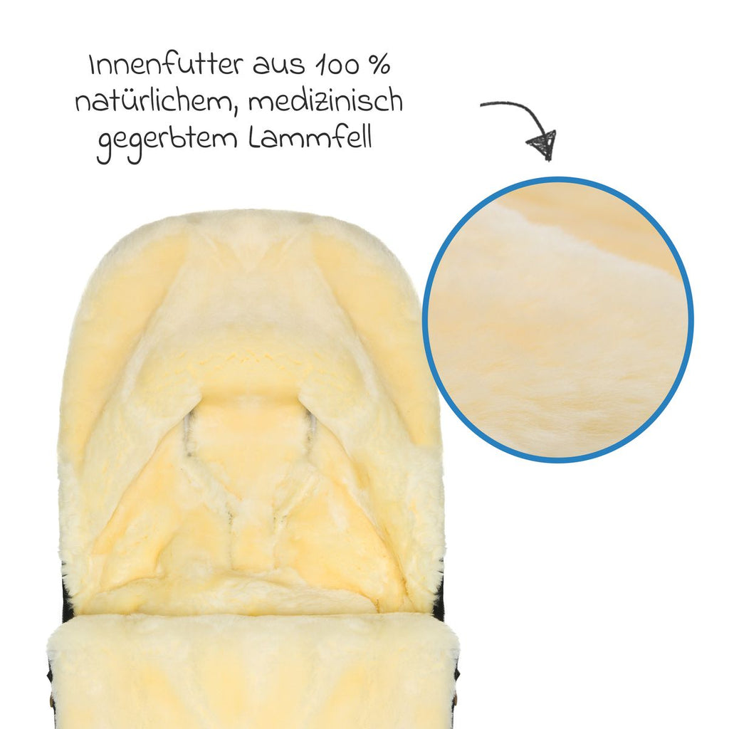 Nærbilde av glidelåsen på Vognpose Makalu Wool i lammeull