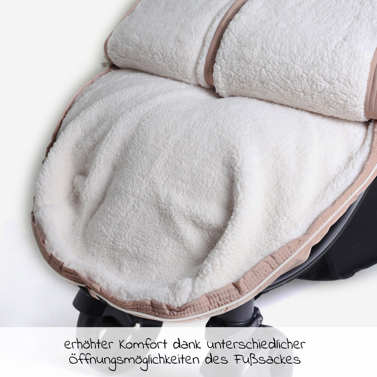 Montert Vognpose Mila i termofleece, Oeko-Tex, sand/creme i barnevogn