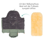 Vognpose Nanga i fleece med lammeskinn 100x50 cm stoffdetalj