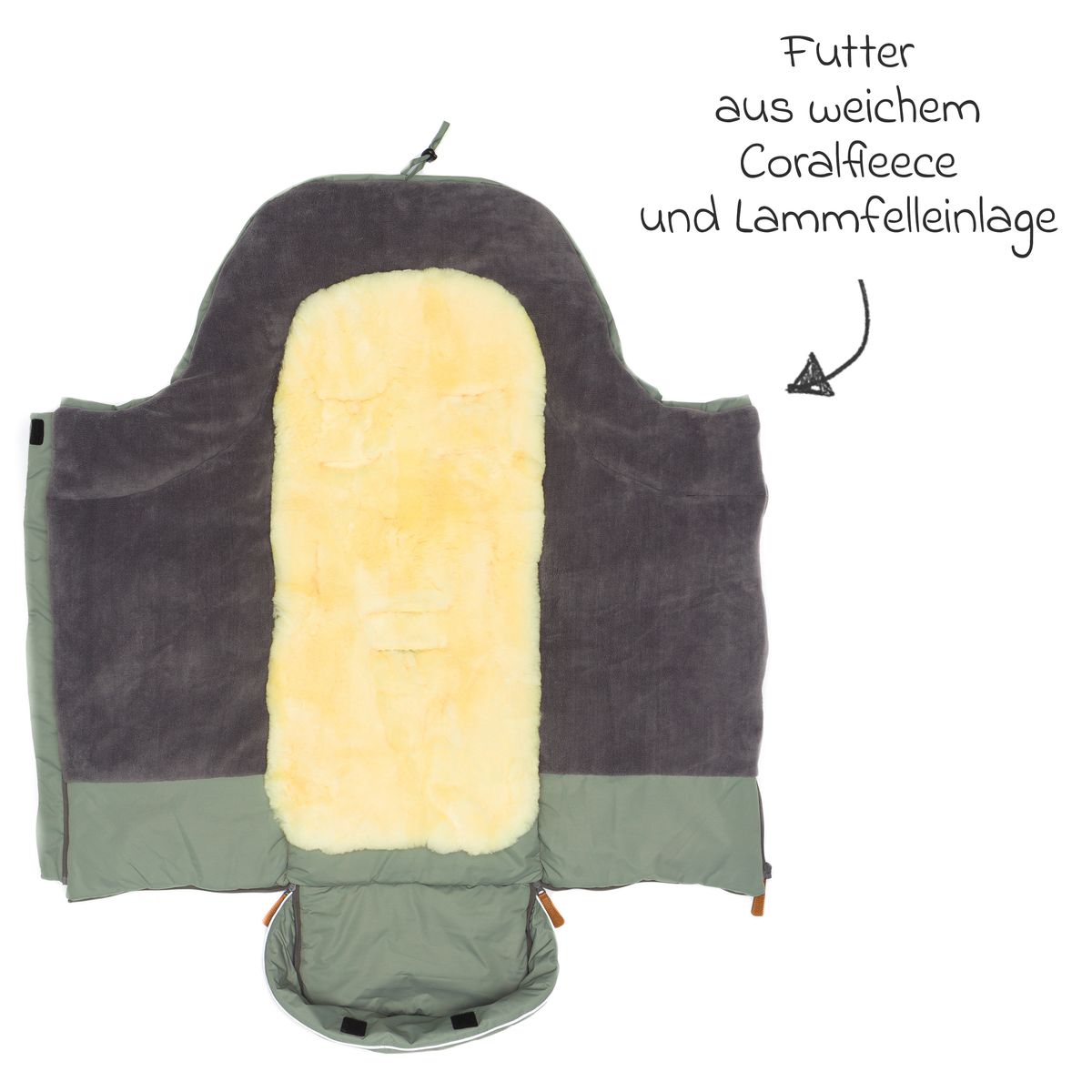 Montert Vognpose Nanga i fleece med lammeskinn 100x50 cm i barnevogn