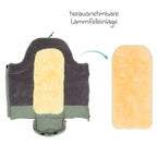 Nærbilde av glidelås på Vognpose Nanga i fleece med lammeskinn 100x50 cm