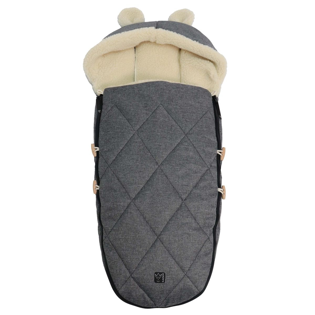 Vognpose XL Ears Wool i fleece med 100% saueull, antrasitt, forfra