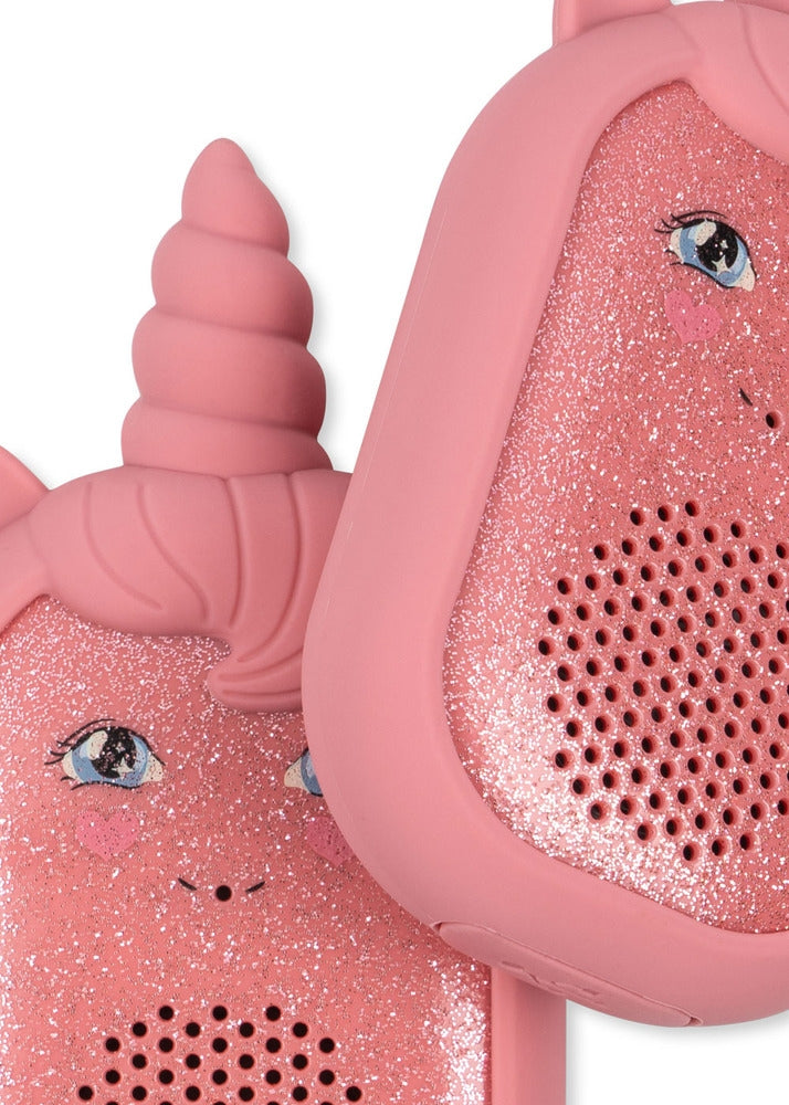 Detalj av walkie talkie med glitter og enhjørning - Konges Sløjd