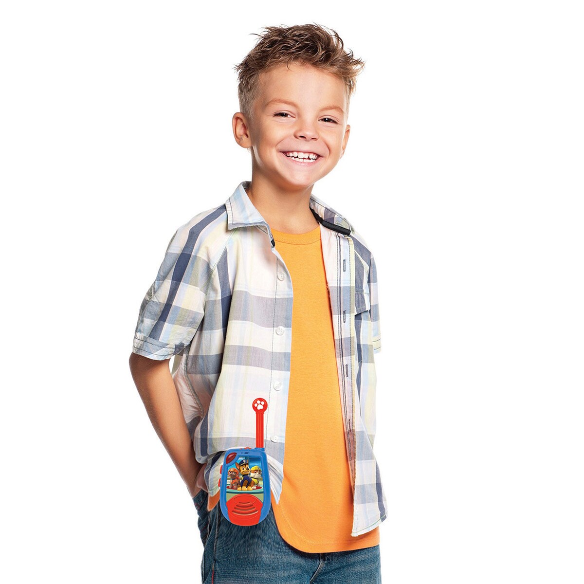 Detalj av lydknapper på Walkie talkie Paw Patrol