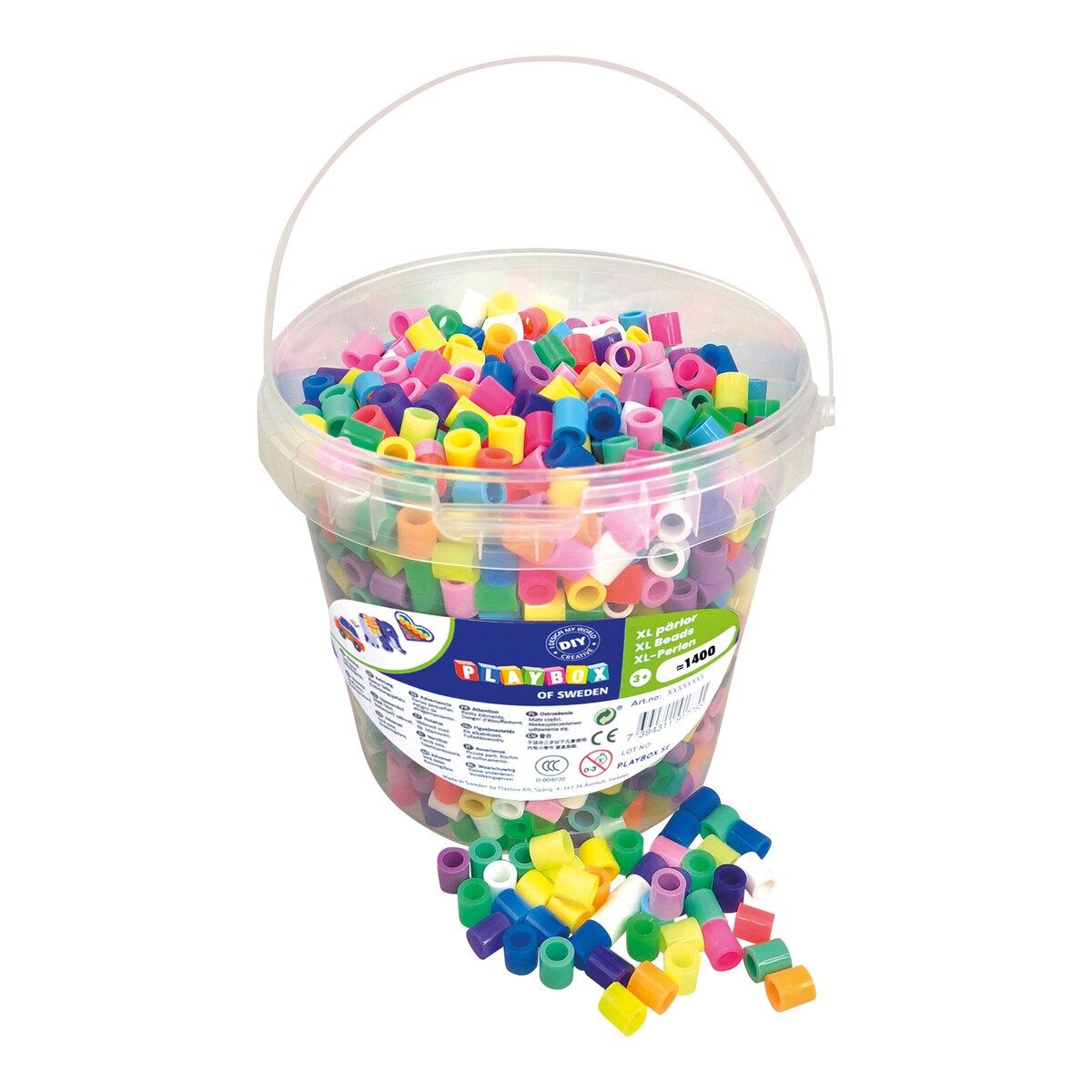 XL strykeperlesett i bøtte 1400 stk neon og pastell Playbox sett med fargerike perler
