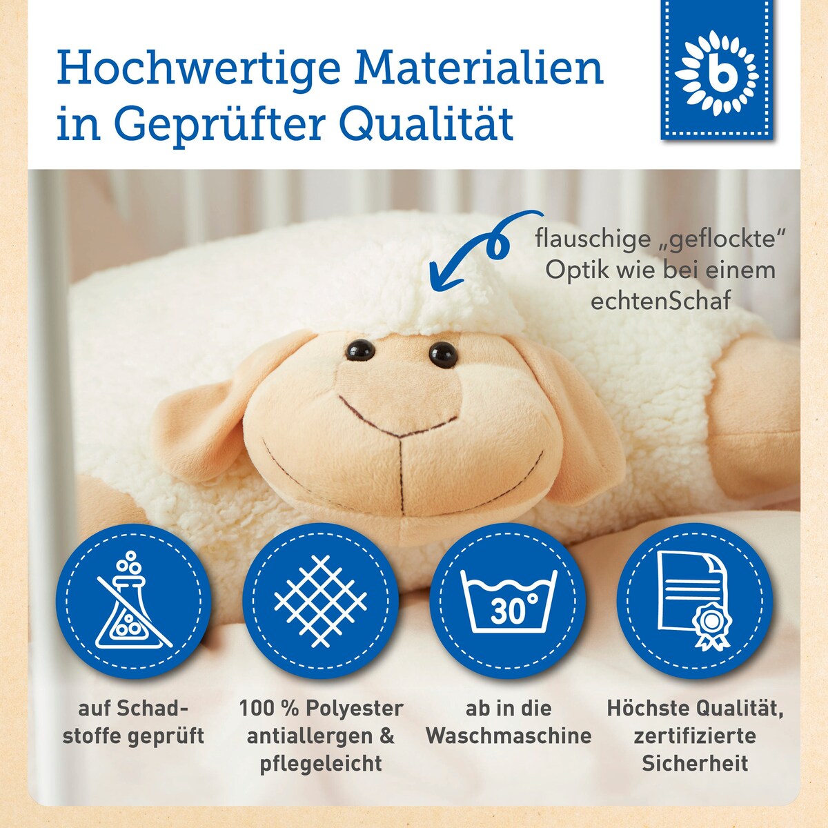XXL kosedyr sau med pute 45 cm vaskbar fra fødsel nærbilde