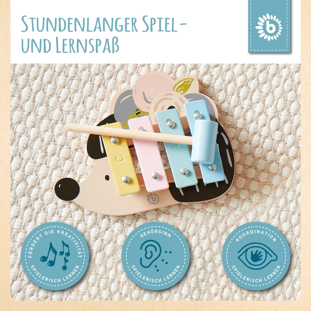 Montert Xylofon i tre med pinnsvindesign fra 12 mnd med slagpinne