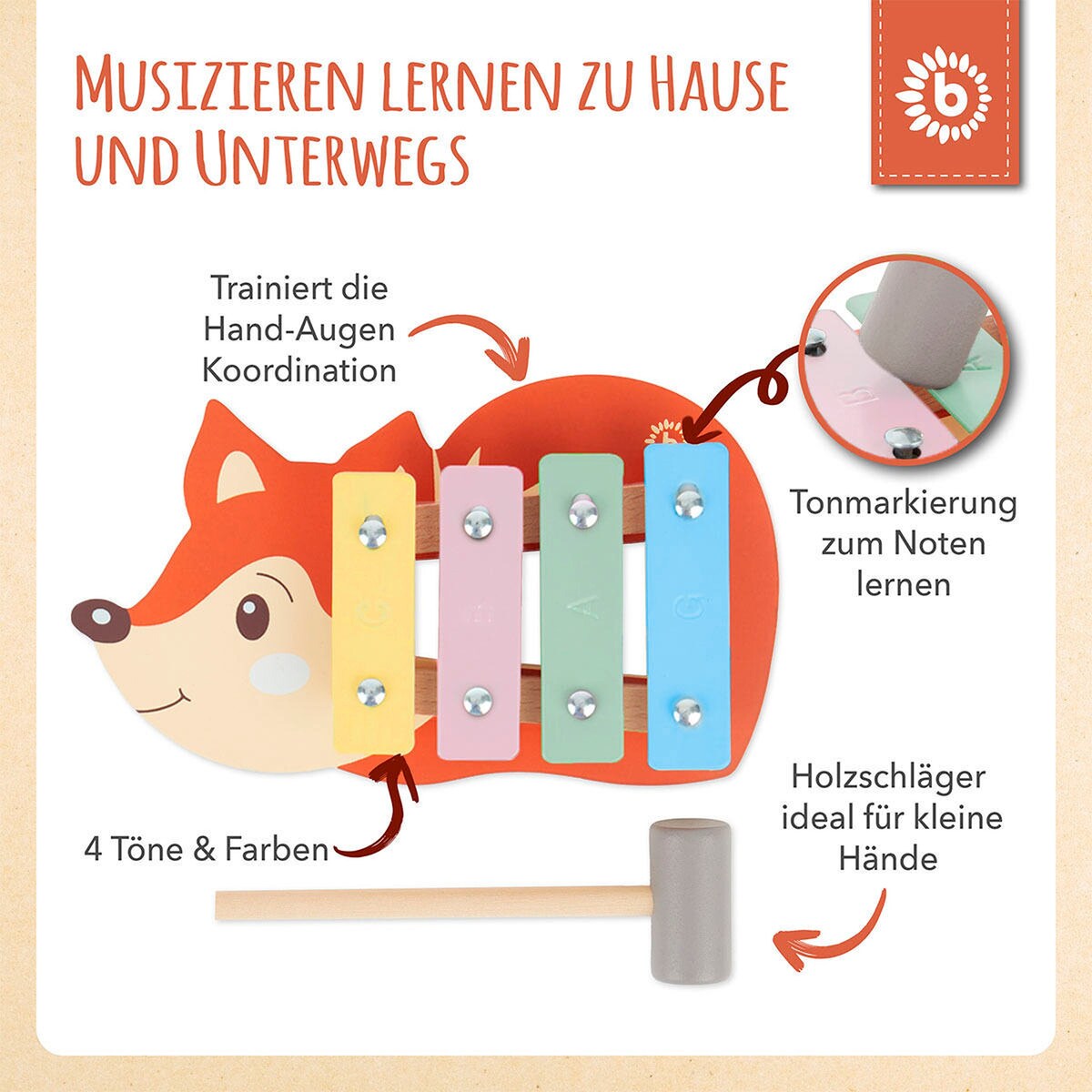 Xylofon i tre med revedesign fra 12 mnd - Bieco